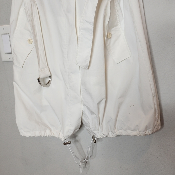 Theory Cinch Hem Button Front White Sleeveless Dress Belted Pockets Size 8 - Picture 15 of 16